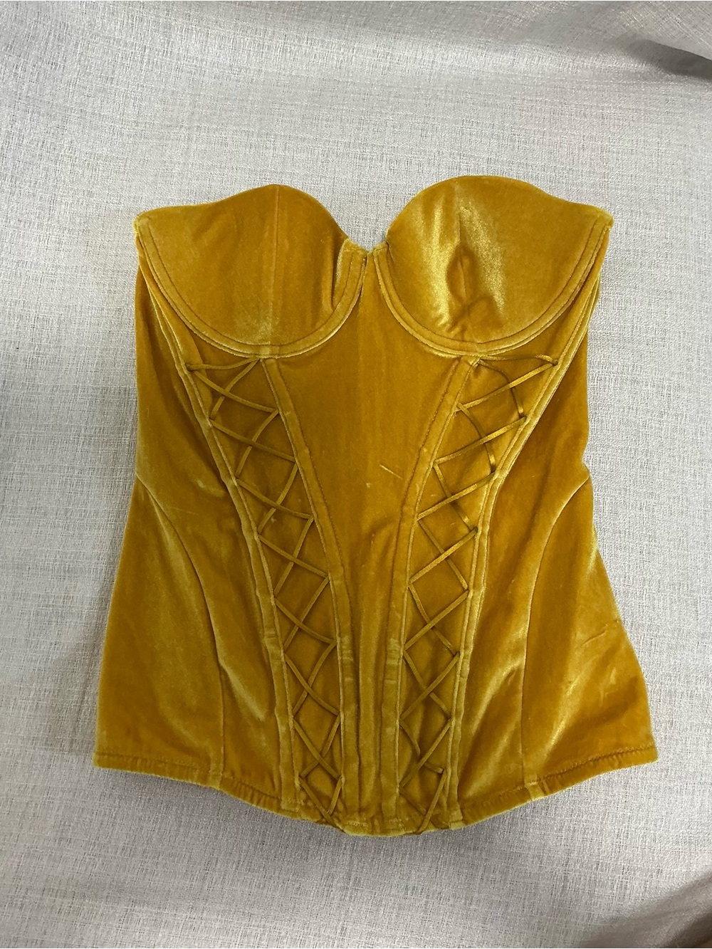 Savage X Fenty Gold Mustard Yellow Velvet Vixen Corset Top Lace Up Size Small